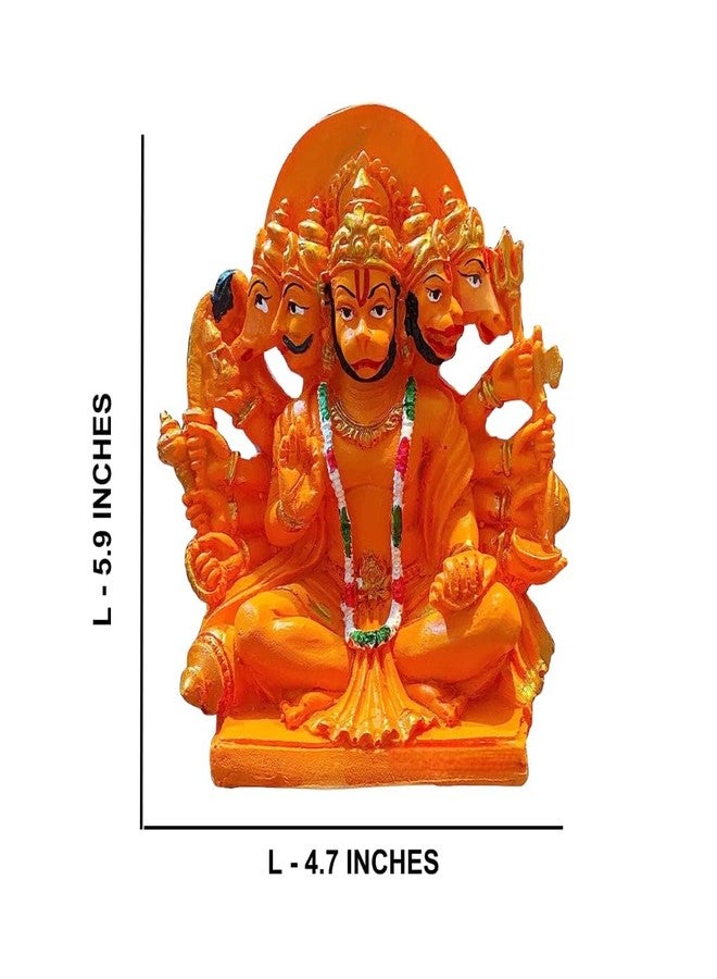 ZIG-ZAG Zig Zag Lord Panchmukhi Hanuman ji Murti/Statue Orange Sankat Mochan Polyresin Idol for Pooja Temple/Home Decor Car Office (Size - 6 Inches) - Image 2
